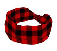 Fascia per capelli da donna, colore rosso e nero, scozzese scozzese, alla moda, larga, fascia elastica per la testa, fascia per il sudore per sport, allenamento, turbante