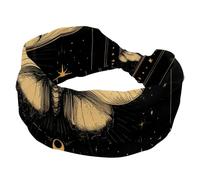 Fascia per capelli da donna, con luna e stelle, elastica, larga, antiscivolo, traspirante, per yoga, palestra, corsa, fitness, sport