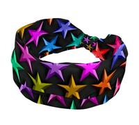 Fascia per capelli da donna, con motivo a stelle 3D colorate con sfondo nero, ampia fascia elastica antiscivolo, annodata attorcigliata, fascia per capelli sportiva da allenamento, accessori per