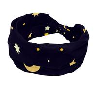 Fascia per capelli da donna con motivo a stelle gialle e luna, blu scuro, antiscivolo, turbante, elastica, larga, per yoga, sudore, sport, allenamento