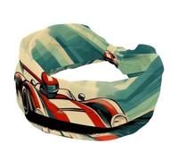 Fascia per capelli da donna, con motivo auto sportiva retrò rossa e finitura a scacchi, fascia elastica per capelli da infermiera, turbante largo per allenamenti, yoga, palestra, tennis