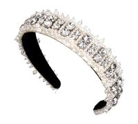 Fascia per capelli da donna con perle e strass, elegante accessorio per capelli per ogni occasione, colore: bianco