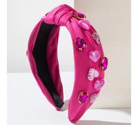 Fascia per capelli da donna con strass annodata Bejeweled larga fascia per capelli per San Valentino accessori per capelli Style2-Rosy