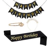 Fascia per capelli da donna, con strass, per compleanno, ragazza, corona, spilla, fascia per compleanno, set di biglietti per feste