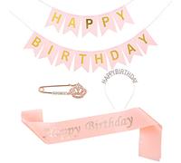 Fascia per capelli da donna, con strass, per compleanno, ragazza, corona, spilla, fascia per compleanno, set di biglietti per feste