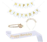 Fascia per capelli da donna, con strass, per compleanno, ragazza, corona, spilla, fascia per compleanno, set di biglietti per feste