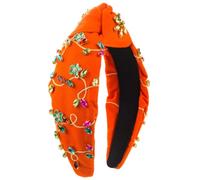 Fascia per capelli da donna e ragazza, cucita a mano, con fiore, accessorio per cene, feste, tesa larga, annodata, arancione