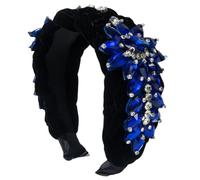 Fascia per capelli da donna in pile invernale, alla moda, larga, con cristalli Boho, EN8, blu