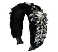 Fascia per capelli da donna in pile invernale, alla moda, larga, con cristalli Boho, EN8, blu
