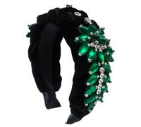 Fascia per capelli da donna in pile invernale, alla moda, larga, con cristalli Boho, EN8, blu