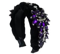 Fascia per capelli da donna in pile invernale, alla moda, larga, con cristalli Boho, EN8, blu