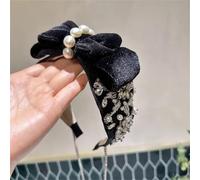 Fascia per capelli da donna in velluto vintage con fiocco e lunetta con strass tinta unita per feste di vacanza nere