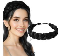 Fascia per capelli da donna, intrecciata, 2 fili di capelli sintetici, intrecciata, fascia elastica per capelli intrecciati, per matrimonio, Baviera, Oktoberfest (nero naturale)