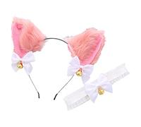 Fascia per capelli da donna, pelosa per orecchie da gatto, con fiocco e campane, in pizzo, set di accessori per festival