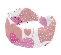 Fascia per capelli da donna, rosa, con motivo a cuore, larga, elastica, antiscivolo, fascia per il sudore, fascia per la testa per yoga, allenamento, sport, palestra, corsa, fitness