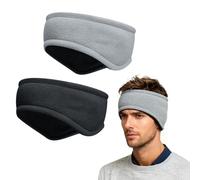 Fascia per capelli da uomo e donna, invernale, 2 pezzi, scaldacollo, paraorecchie, fascia per capelli, da uomo, calda, per jogging, bicicletta, moto, guida (nero + grigio