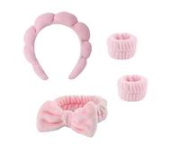Fascia per Capelli e Polsini Skincare Donna,4 pcs Ascia per Capelli Cerchietto Skincare con Spugna Morbida,Set per Lavaggio Viso, Trucco,SPA e Cura della Pelle,Accessori Capelli e Skincare Viso Rosa