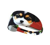 Fascia per capelli elastica per esercizi con immagine di un cucciolo in bianco e nero, fascia per capelli per uomini e donne, fascia per capelli per yoga e fitness