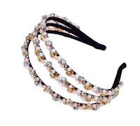 Fascia per capelli europea in metallo, con perle finte, 3 file, ornamento per capelli per fotografia di ballo scolastico, con strass