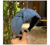 Fascia Per Capelli Fashion Donne Hairband largo laterale lato classico solido turbante lavorato a maglia knot knot turban hoop capelli Fascia Per Capelli Donna(Blue hairband)