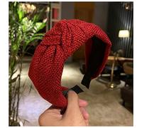 Fascia Per Capelli Fashion Donne Hairband largo laterale lato classico solido turbante lavorato a maglia knot knot turban hoop capelli Fascia Per Capelli Donna(Red hairband)