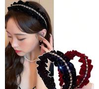 Fascia Per Capelli In Nastro Di Velluto Di Nuovo Stile Da 1 Pezzo Con Catena Di Strass E Design Pieghevole Per L'uso Quotidiano Delle Ragazze stampa dappertuttoZirconia Cubica