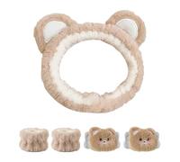 Fascia Per Capelli In Peluche Da 1 Pezzo E 4 Graziosi Braccialetti, Braccialetti Assorbenti, Prodotti Per Il Lavaggio Del Viso E Impermeabili, Fasce Per Capelli Per La Cura Della Pelle