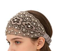Fascia per capelli in pizzo, con perline floreali e perle, ampia fascia elastica per capelli bohémien, design traforato con fiori di prugna, per matrimoni, eventi formali, uso quotidiano, vacanze