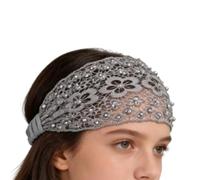 Fascia per capelli in pizzo, elastica, con perline floreali, fascia larga in stile bohémien, accessorio per capelli da sposa, per acconciature da sposa, per feste, viaggi e abbigliamento quotidiano