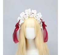 Fascia per capelli in pizzo, regolabile, stile kawaii, con volant, per cameriera, papillon, ornamento per feste, cosplay (stile 1 rosso)