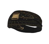 Fascia per capelli in stile bohémien, con fasi lunari, stile gitano, alla moda, resistente al sudore, traspirante, traspirante, per il fitness, per donne e uomini, colore nero