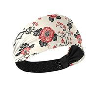 Fascia per capelli in stile cinese con fiori rossi antiscivolo, fascia elastica per il sudore, per lavare il viso, uso quotidiano, ciclismo, lavaggio viso