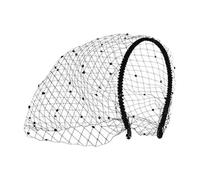 Fascia per capelli in velo di rete - Fascia per capelli in velo nero, accessorio per acconciature, copricapo da sposa vintage con rete di perle con strass per lo styling di abiti alla , accessorio