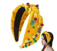 Fascia per capelli ingioiellata, per capelli Mardi Gras,Fascia larga Mardi Gras annodata perlata - Fascia per capelli ingioiellata di carnevale con strass in diversi colori per matrimoni, compleanni