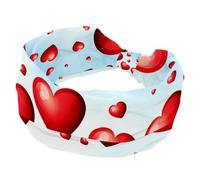 Fascia per capelli larga da donna con cuori rossi e cielo, per San Valentino, morbida fascia per capelli antiscivolo, fascia elastica per sudore, yoga, allenamento, bandana annodata incrociata