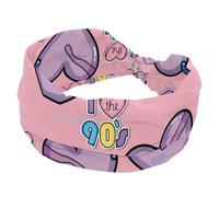 Fascia per capelli larga da donna, morbida fascia per capelli a turbante, con triangoli a forma di cuore viola rosa, fascia elastica per sudore, yoga, allenamento, bandana annodata incrociata