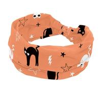 Fascia per capelli larga da donna, morbida fascia per capelli a turbante, sfondo arancione con sfondo arancione, fascia elastica per sudore, yoga, allenamento, fascia per capelli annodata incrociata