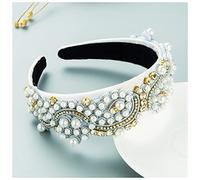 Fascia Per Capelli Luxury Trendy Pearl Inlaid Diamond Fabbands Moda Accessori for capelli Donne Industria pesante Ampia Torta Capannone Hairband Hair Headwear Fascia Per Capelli Donna(Silver)