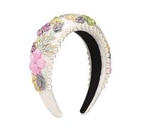 Fascia per capelli, moda donna Cerchietto con perle ricamate a fiori Cerchietto for capelli in tessuto floreale antico Accessori for capelli con personalità rustica(Apricot)
