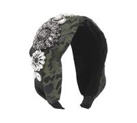 Fascia per capelli, moda donna Cerchio for capelli in tessuto con stampa leopardata e diamanti. Accessori for capelli alla moda, realizzati in materiali pesanti. Fascia for capelli con girasole latera