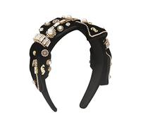 Fascia per capelli, moda donna Fascia for capelli con fiocco grande Accessori for capelli con temperamento Elegante fascia con perline di diamanti for donne e ragazze(Black)