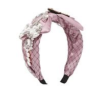 Fascia per capelli, moda donna Fascia for capelli con griglia in tessuto, fiocco, cerchio for capelli pesante, accessori for capelli con diamanti perlati for donne e ragazze(Cherry Blossom)