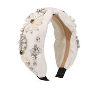 Fascia per capelli, moda donna Fascia for capelli con temperamento alla moda in raso di perle Accessori for capelli con diamanti imitazione corte retrò Fascia larga annodata lateralmente (Bianco)(Whit