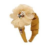 Fascia per capelli, moda donna Fascia for capelli in tessuto a pieghe, garza, fiore, cerchio for capelli, tinta unita, perle, accessori for capelli for donne e ragazze(Yellow)
