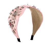 Fascia per capelli, moda donna Fascia for capelli in tessuto annodato con perline Accessori for capelli laterali larghi retrò Fascia for capelli con strass perlati for donne e ragazze(Cherry Blossom)