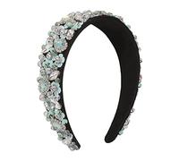 Fascia per capelli, moda donna Fiore strass lucido cerchio for capelli piatto di moda accessori for capelli bordo largo perline fiore fascia for capelli(White)
