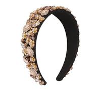 Fascia per capelli, moda donna Fiore strass lucido cerchio for capelli piatto di moda accessori for capelli bordo largo perline fiore fascia for capelli(Brown)