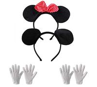 Fascia per Capelli Nera di Mickey, Minnie Hair Band,Guanti Bianchi, Fascia per Capelli, Adatta per Bambini, Adulti, Danza, Costumi Natalizi, 4 Set