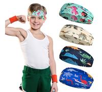 Fascia per capelli per bambini, 4 pezzi, con dinosauri, sottile, ultraleggera ed elastica, per sport, in 4 stili