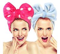 Fascia per capelli per cosmetici, per lavare viso, doccia, spa, regolabile, con fiocco, colore blu